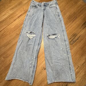 Hollister Low Rise Super Baggy Size 0 25 Distressed Wide Leg Splattered Raw Hem